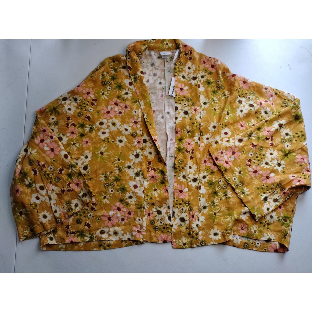 SONOMA Womens‎ Floral Kimono Jacket Cardigan Mustard Yellow Pink White
